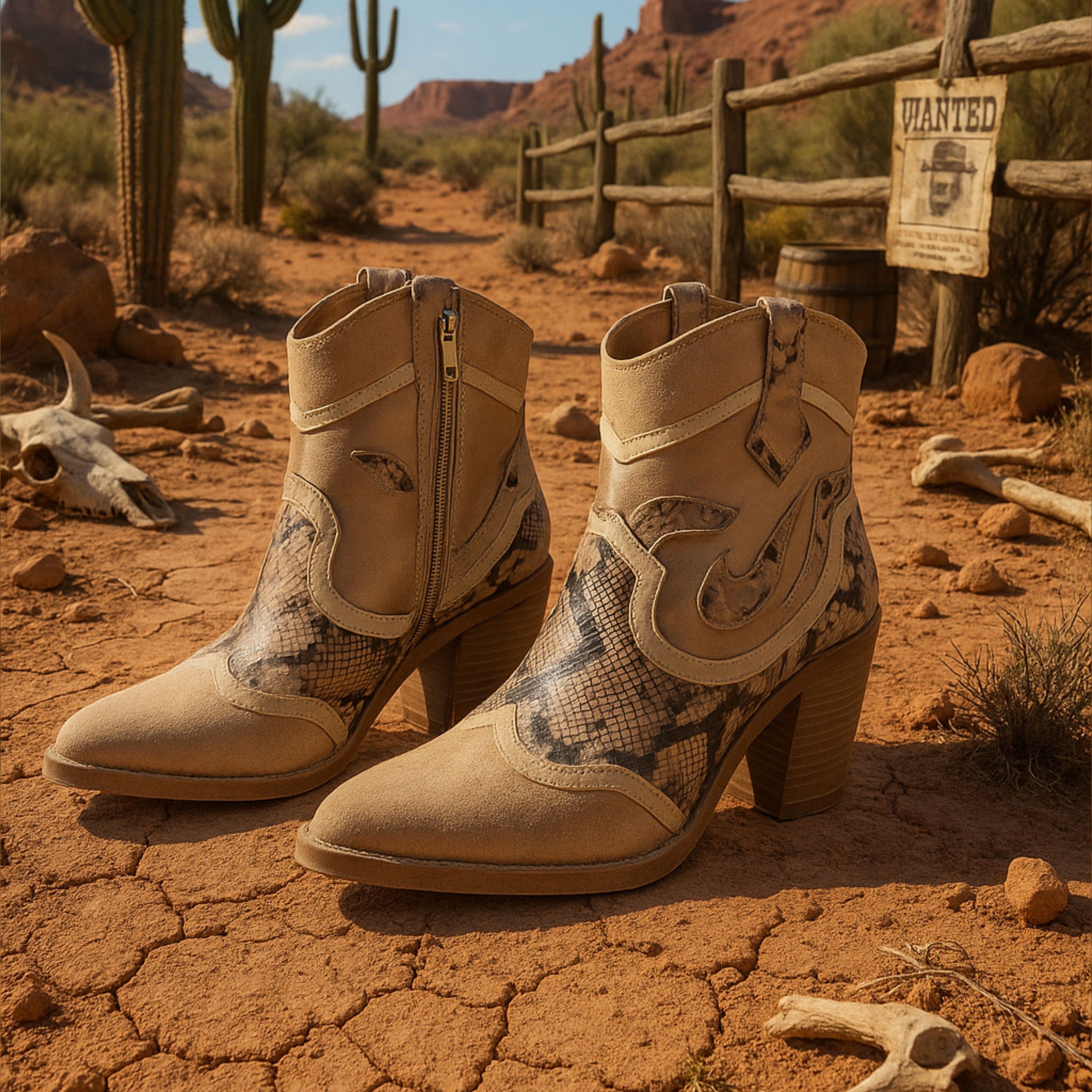 Botines cowboy para mujer SKYDIVA FOMO en color beige, vista completa