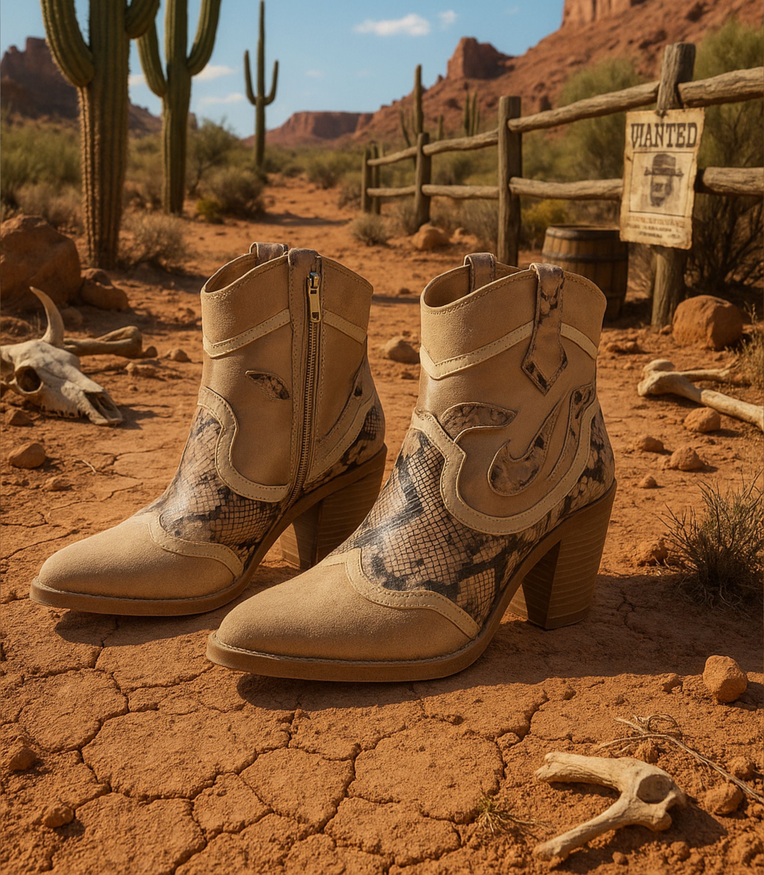 Botines cowboy para mujer SKYDIVA FOMO en color beige, vista completa