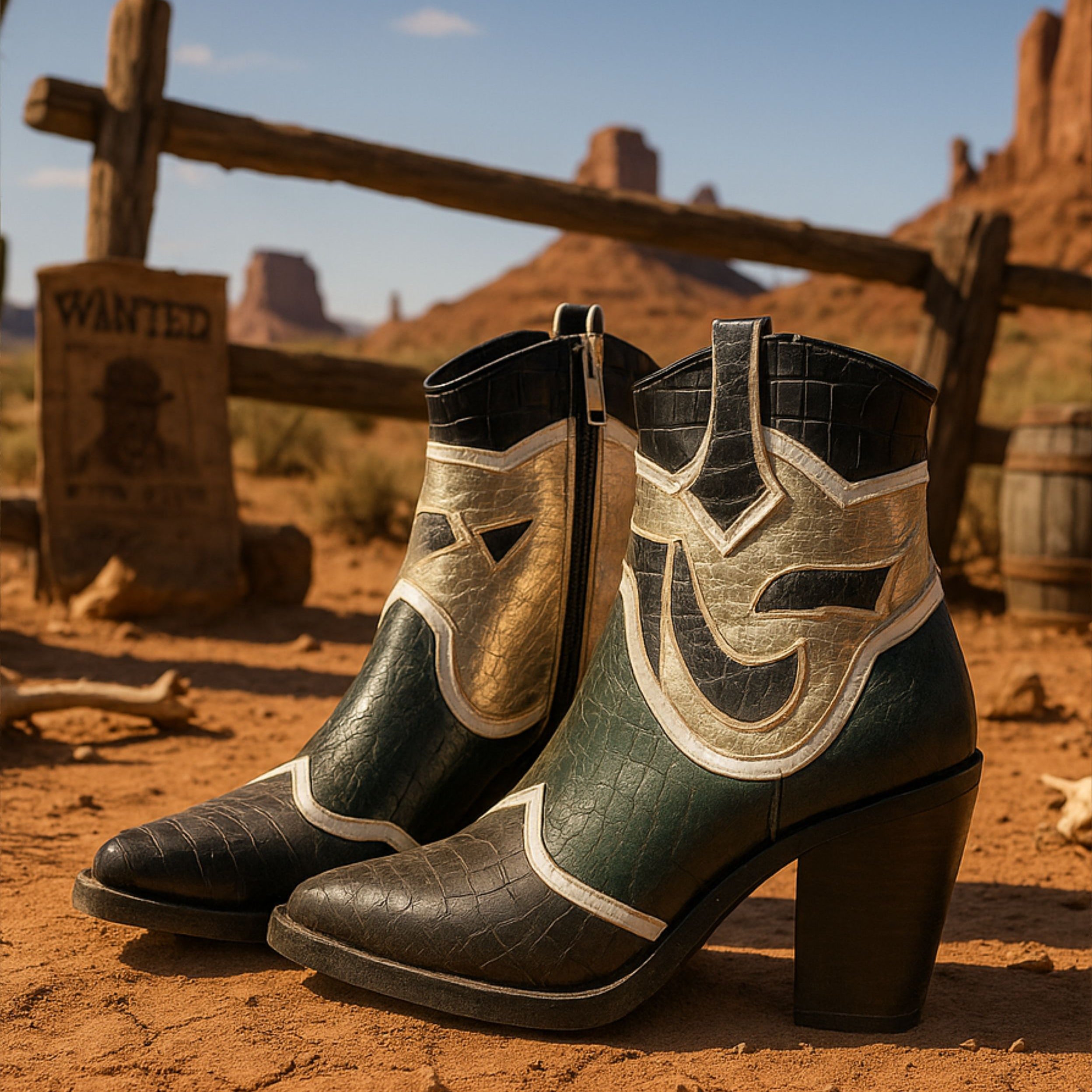Botines cowboy para mujer SKYDIVA FOMO en color negro y verde, vista completa