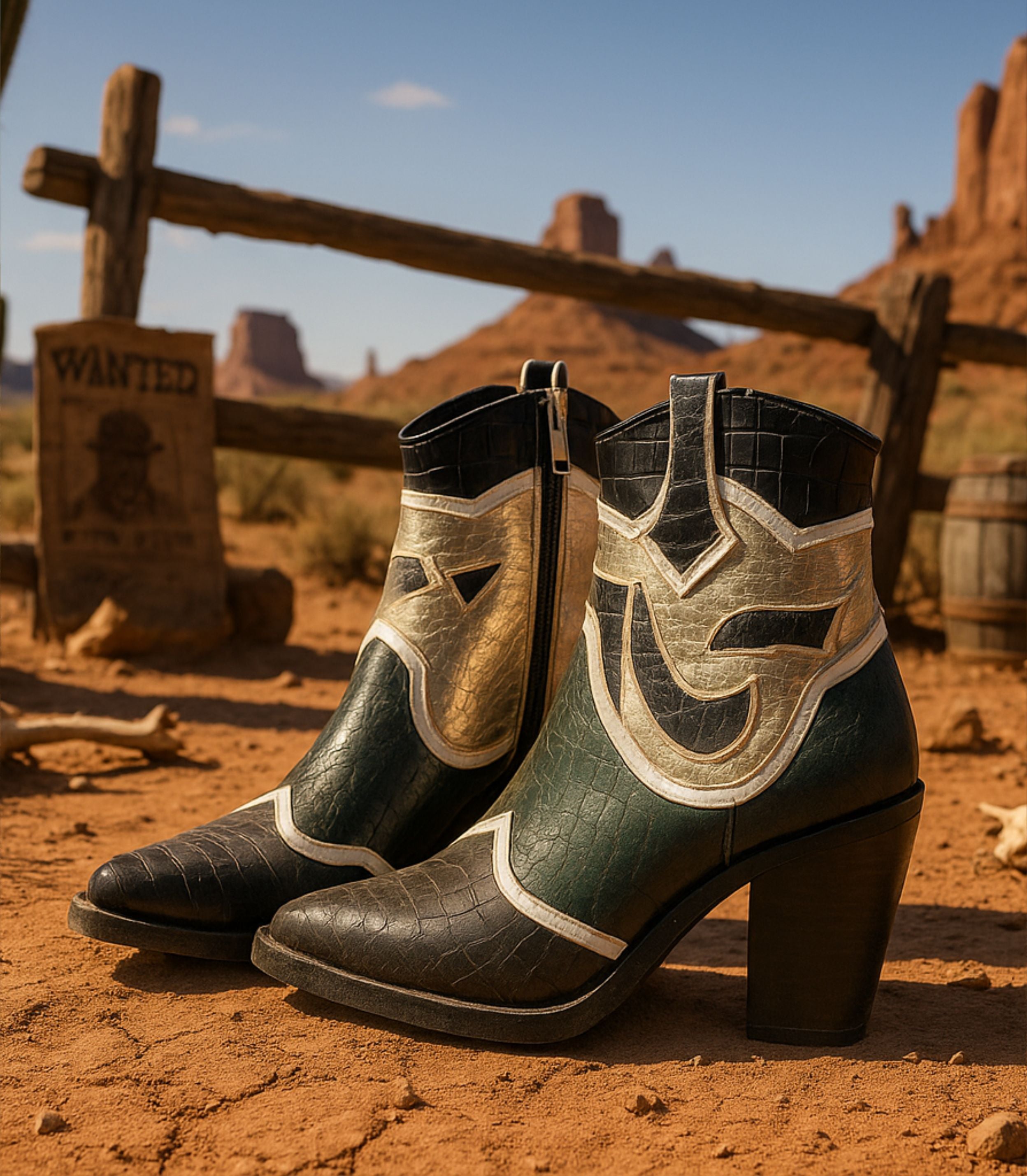 Botines cowboy para mujer SKYDIVA FOMO en color negro y verde, vista completa