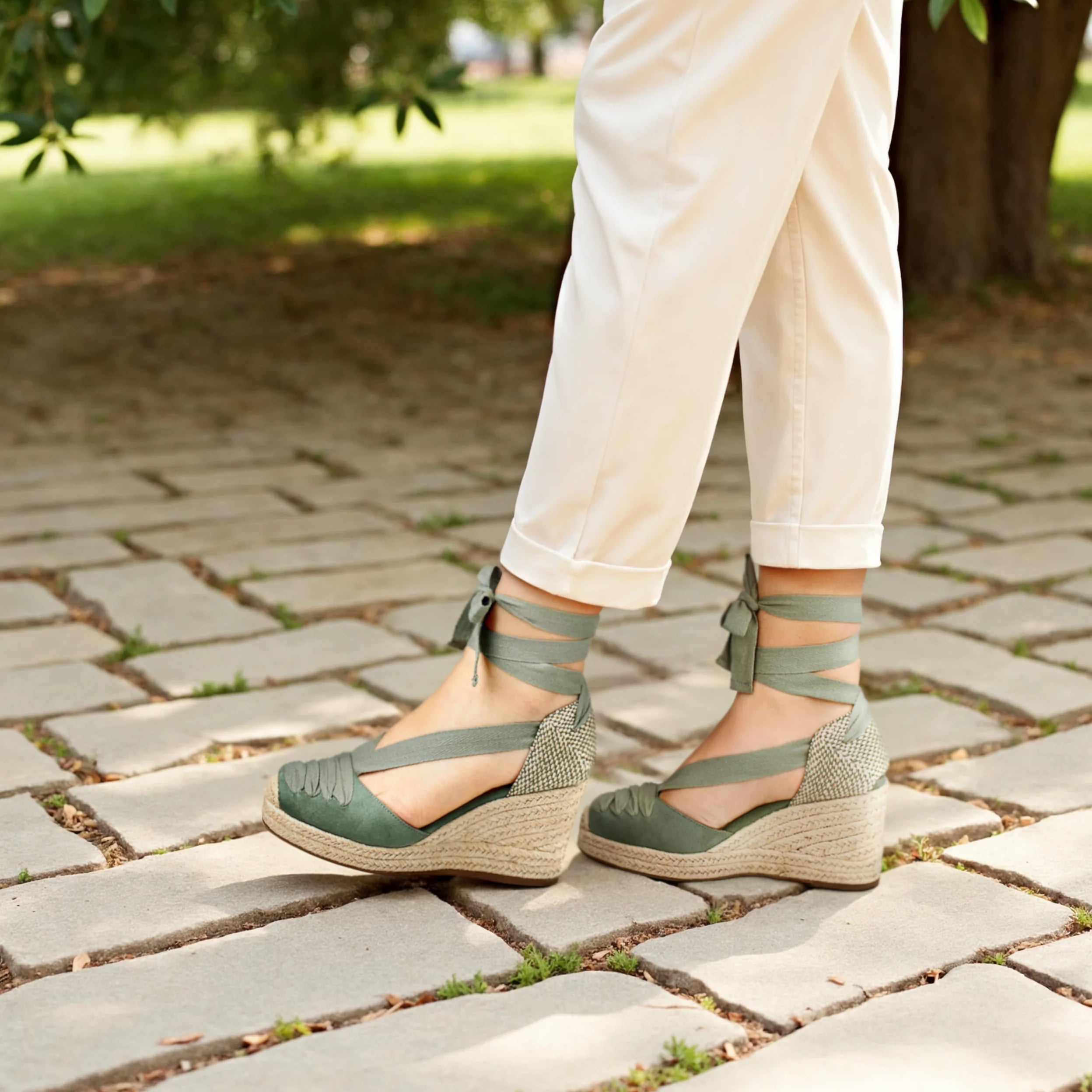 Alpargatas con cuña para mujer SKYDIVA CUTE en color verde, vista completa modelo