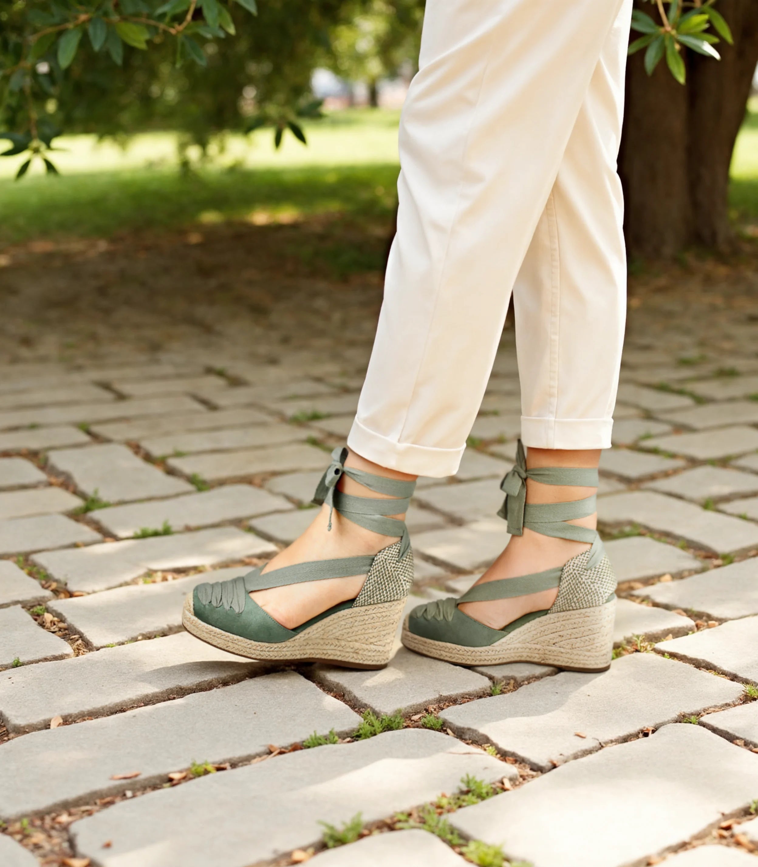 Alpargatas con cuña para mujer SKYDIVA CUTE en color verde, vista completa modelo